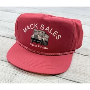 Mack Truck Sales Florida Vintage 1980s Snapback Hat Cap Rope Red